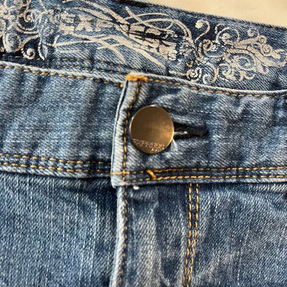 Vtg Y2K 2000s Express Blue Denim Distressed Mini Skirt Wmns 6 Punk Skater - Picture 2 of 8